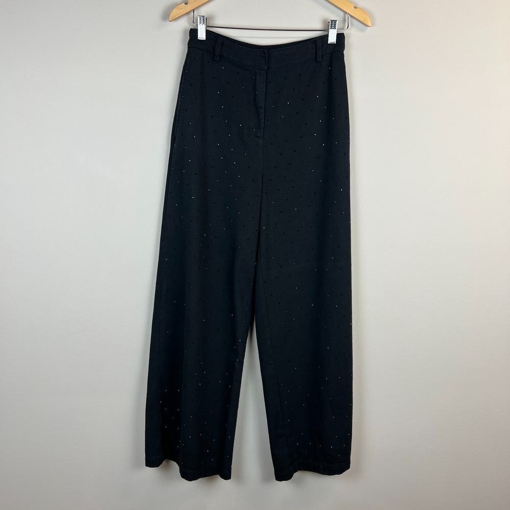 House Of Harlow 1960 X Revolve Jeans Womens 4 Black Rhinestone Wide Leg Baggy